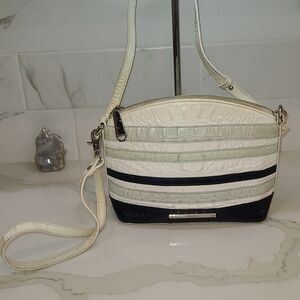 Brahmin Mini Duxbury Cream, Black And Green Crossbody Bag